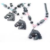 Colored Opal Beads Hematite Horse Pendant Beads Stone Chain Choker Fashion Women Necklace